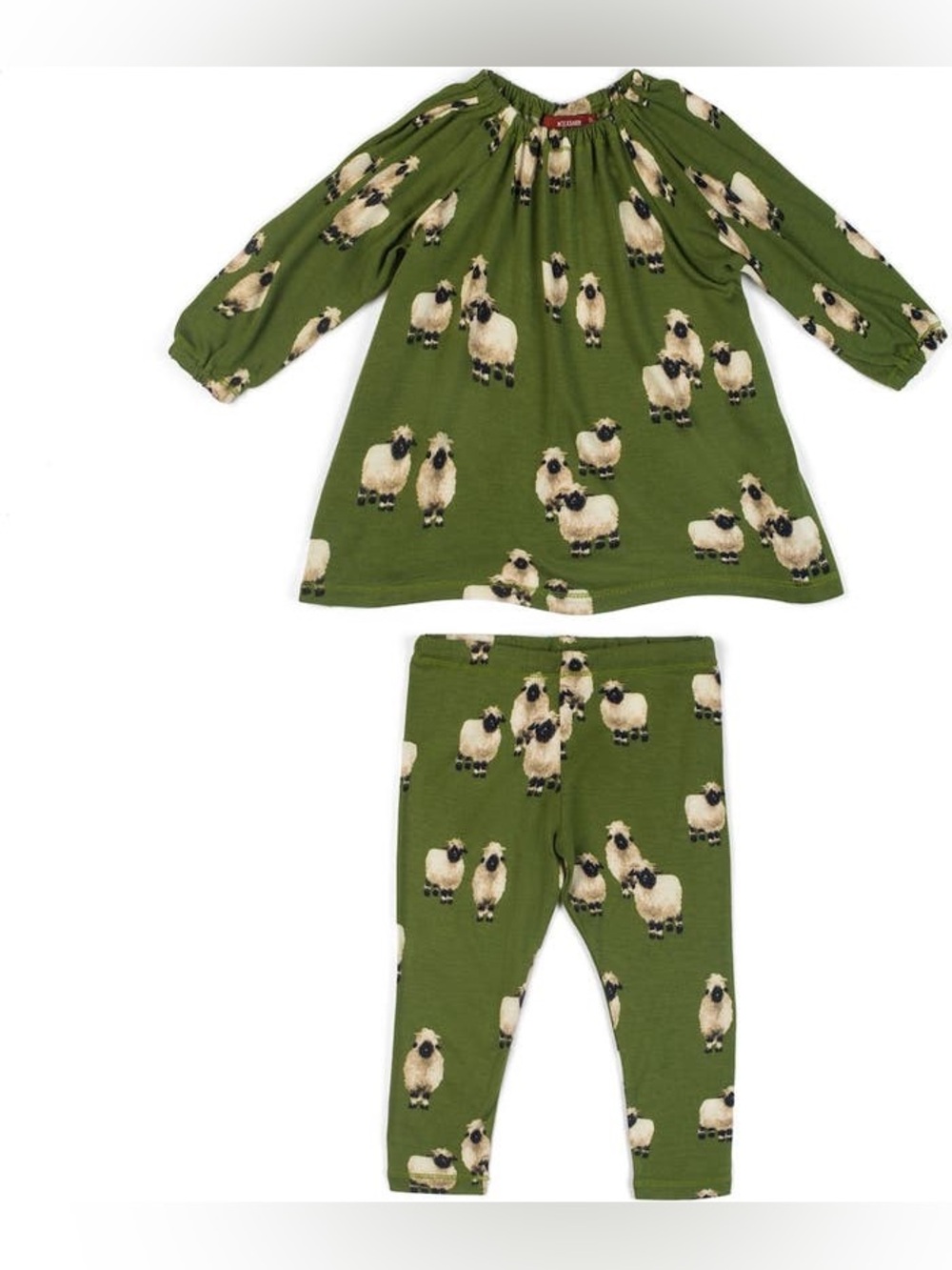 Milkbarn Valais Green Sheep Print Dress and Leggings Set